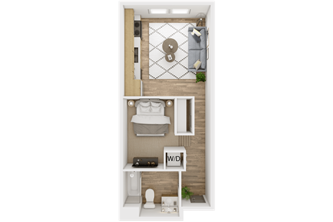 Floor plan for studio, 1 bath, 601 sqft
